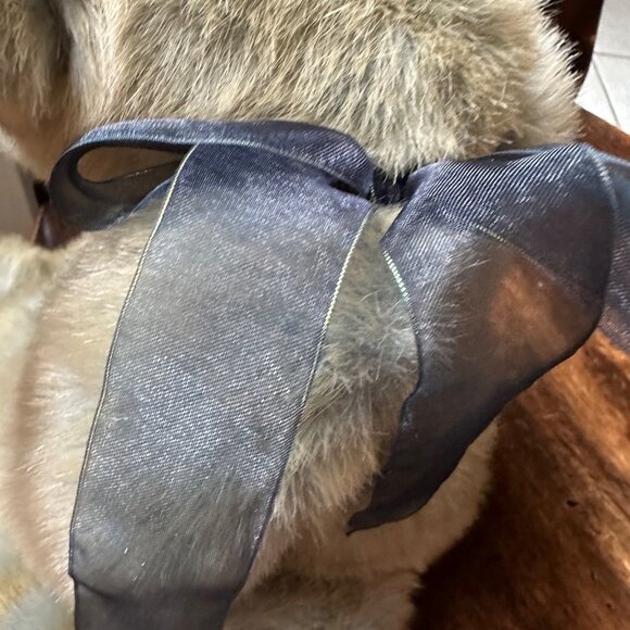 Vintage Ty Inc. 1999 Plush Teddy Bear Blue Brown Fur With Grey Ribbon - Picture 5 of 8